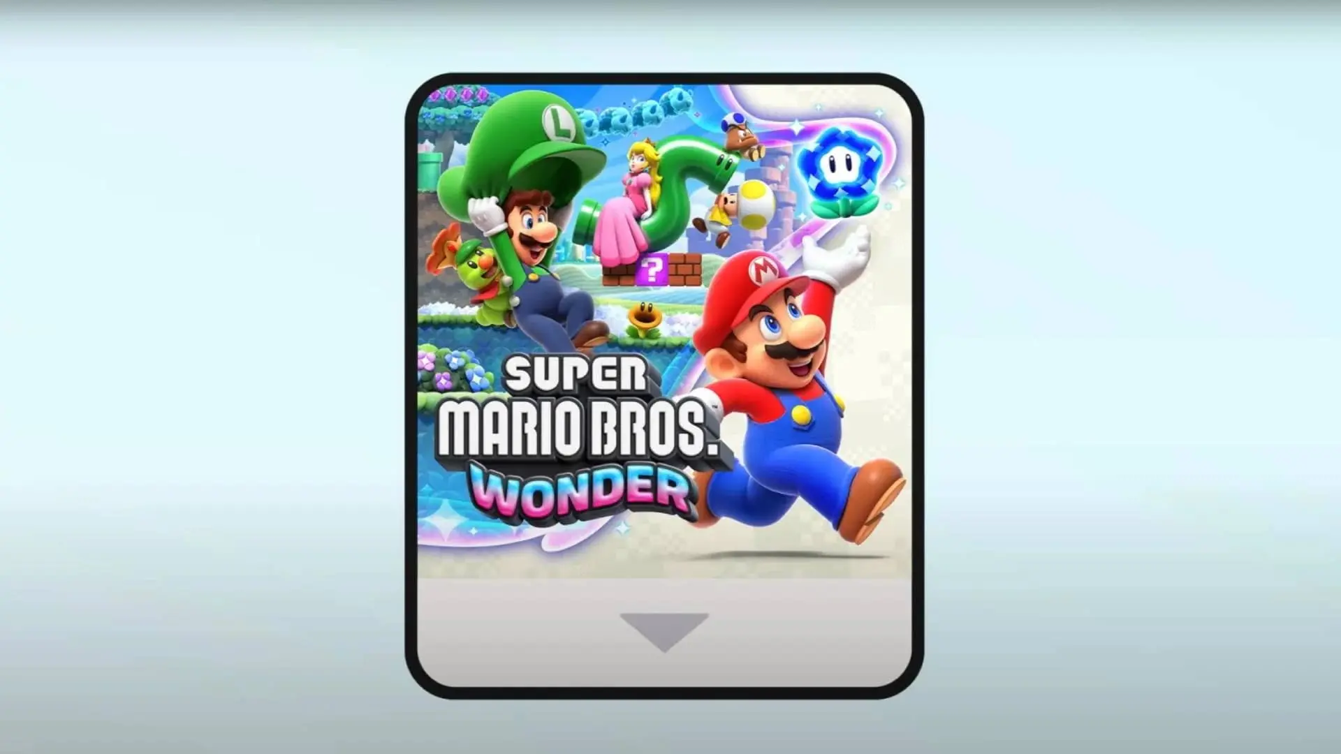 Capa do jogo Super Mario Bros Wonder, apresentando Mario, Luigi e outros personagens em uma divertida e colorida aventura.