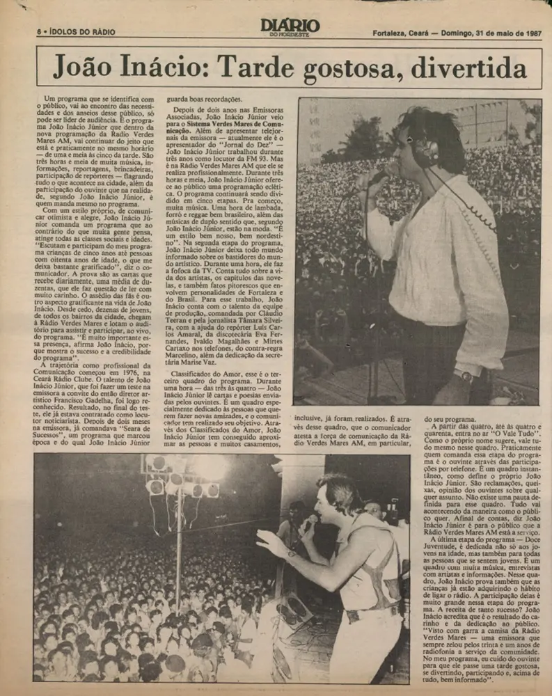 Edição de maio de 1987 do Diário do Nordeste destacava o sucesso de João Inácio Júnior por meio dos 