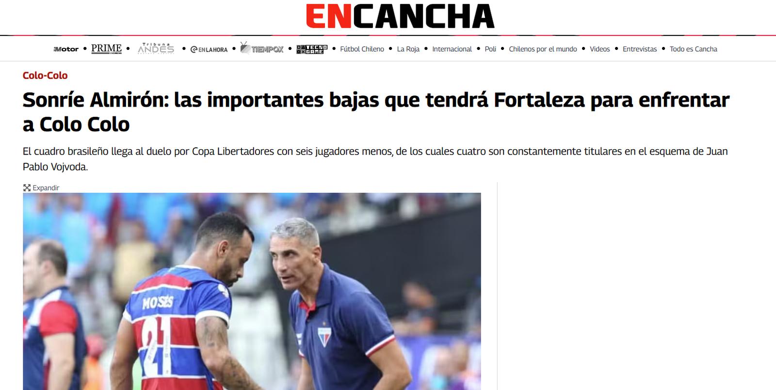 Imagem de uma matéria do Jornal En Cancha