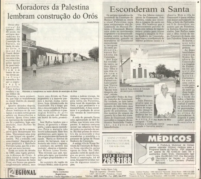 Recorde de fac-simile de página de jornal impresso, com duas reportagens publicadas no Diário do Nordeste. À esquerda, título diz: 
