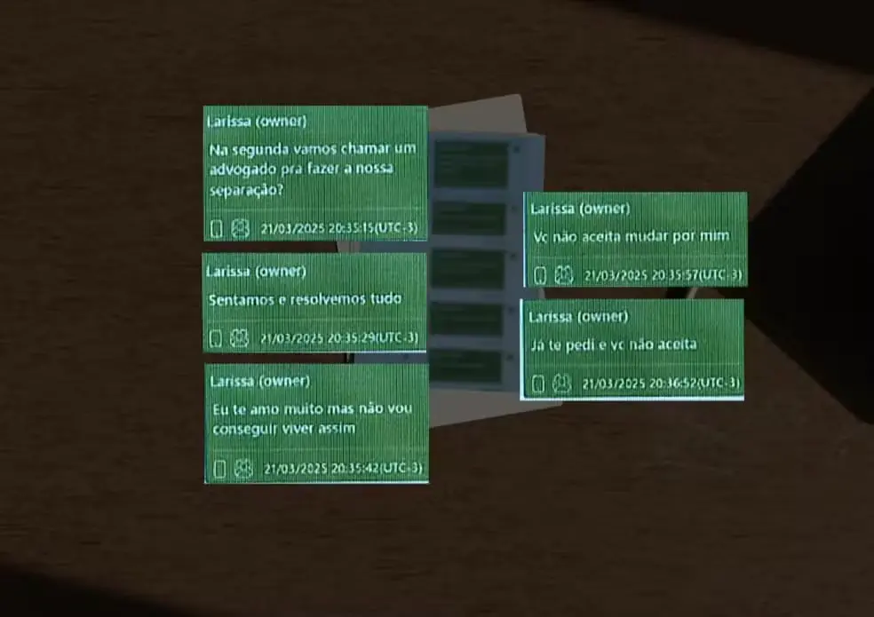 Print de conversas entre Larissa e o marido