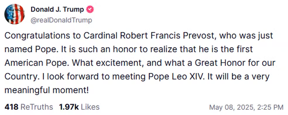 Print do post de Donald Trump em sua rede social