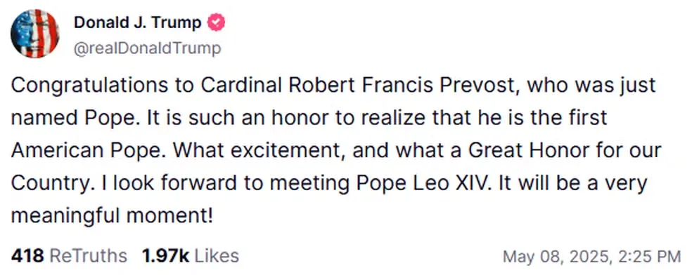 Trump disse que espera encontrar o papa Leão XIV em breve