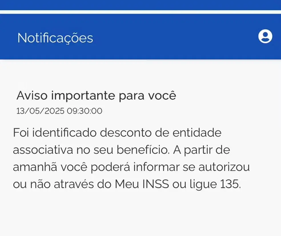 Imagem de aviso do INSS sobre descontos de entidades associativas nos benefícios
