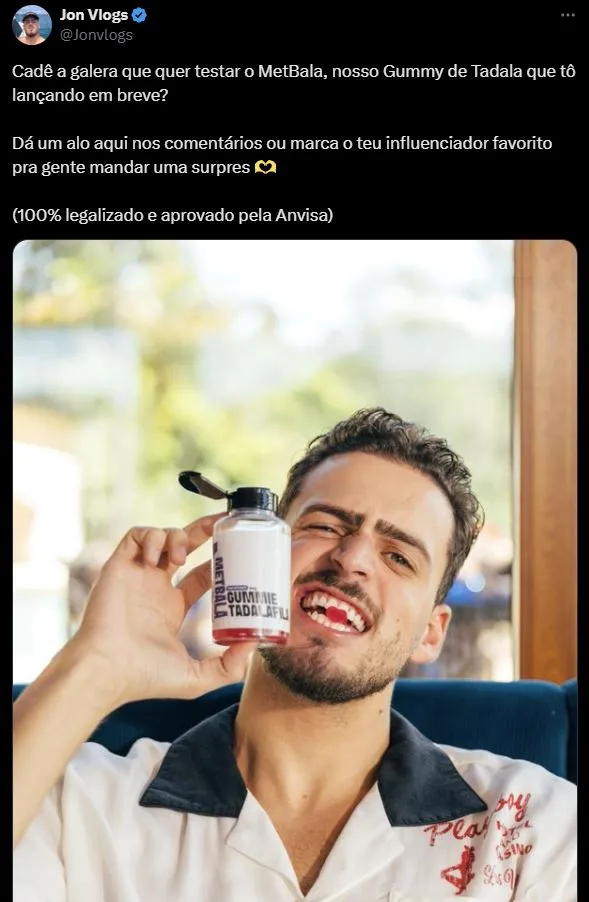 Antes da proibição, Jon Vlogs fez propaganda do produto nas redes sociais