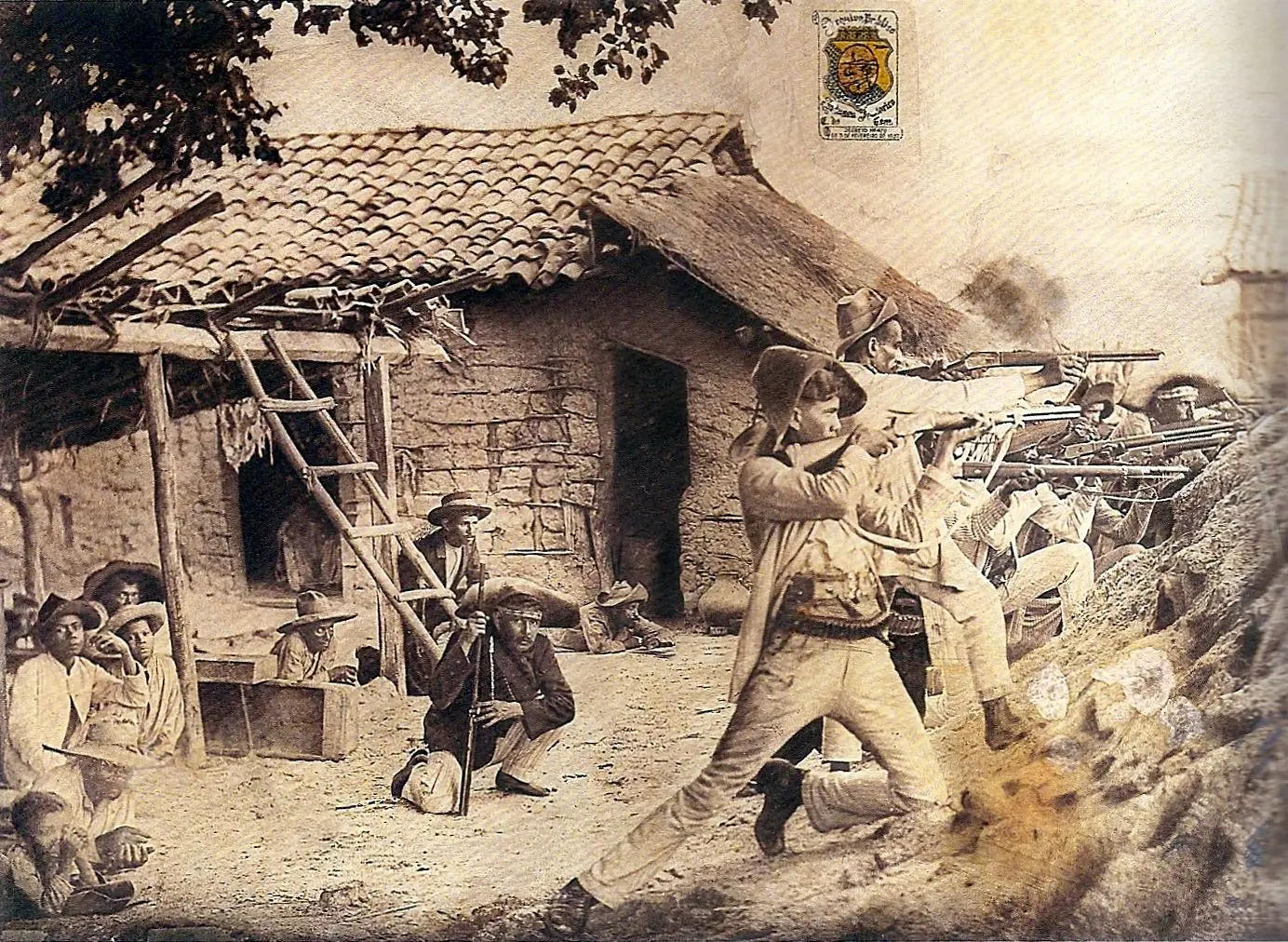 Sedição de Juazeiro, Trincheira de Santo Antônio. Floro Bartolomeu da Costa é identificado no grupo, estando de joelhos, ao centro da imagem