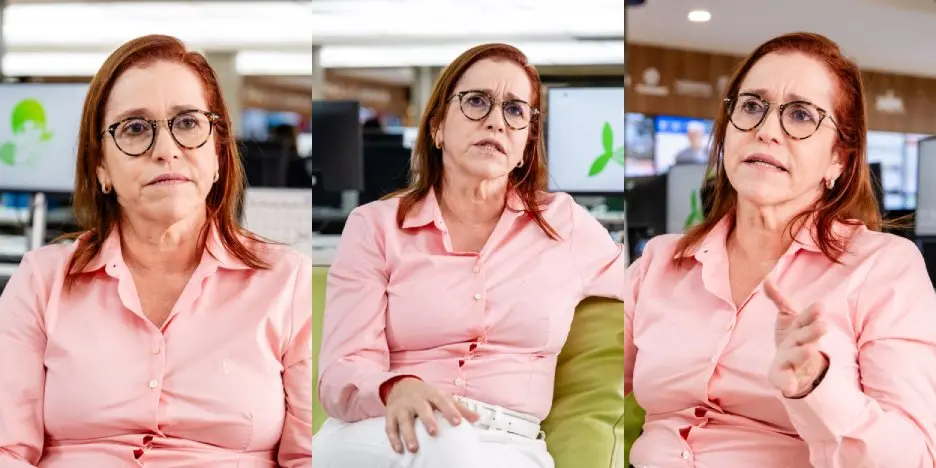 Montagem com três fotos de Riane Azevedo em entrevista ao Diário do Nordeste