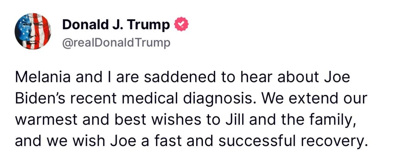 Trump anteriormente atacou a saúde de Biden, agora desejou melhoras diante do diagnóstico de câncer do adversário