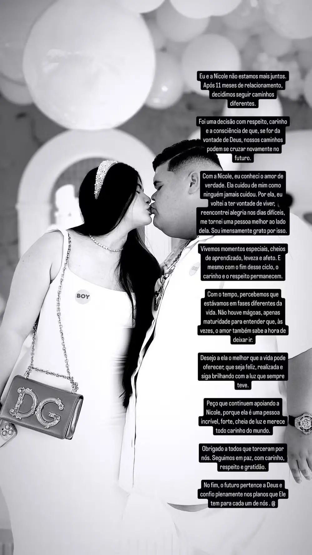 Captura de tela no texto publicado pelo influenciador Gordão da TJ anunciando o fim do seu relacionamento