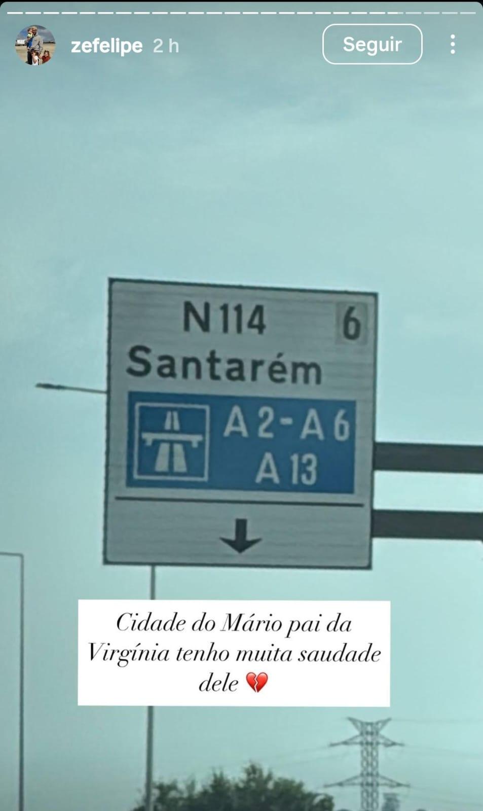 Publicação de Zé Felipe relembrando ex-sogro, falecido pai de Virginia Fonseca