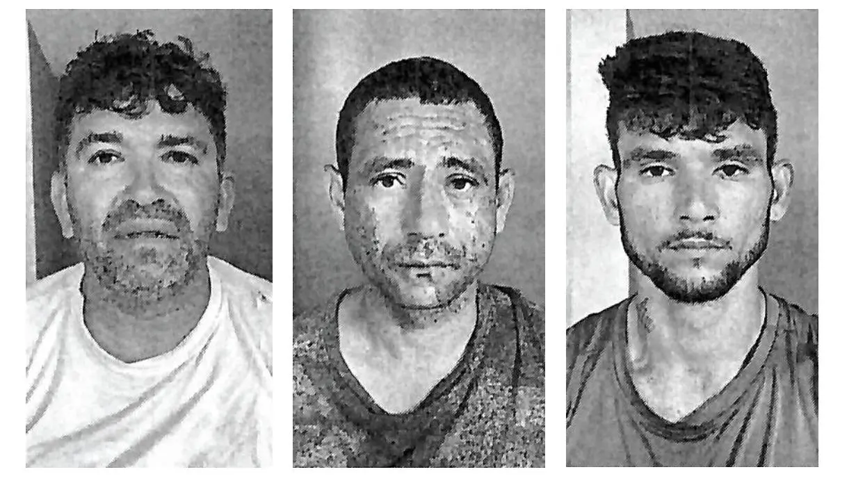 Imagens de Francisco Márcio Freire, Francisco Teodósio Ramos Neto e Jardson do Nascimento Silva, presos pela morte de Natany Alves Sales em Quixeramobim, no Ceará