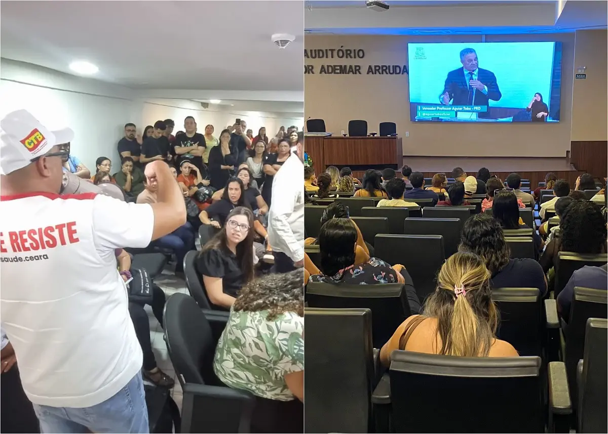 Manifestantes na galeria da CMFor
