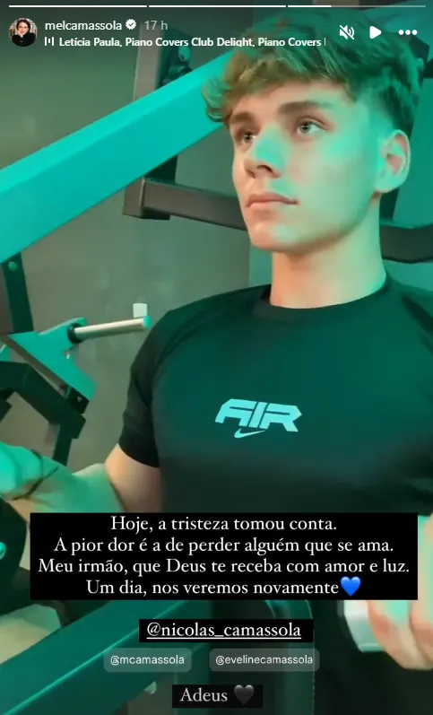 Irmã de Nicolas publicou mensagem de luto