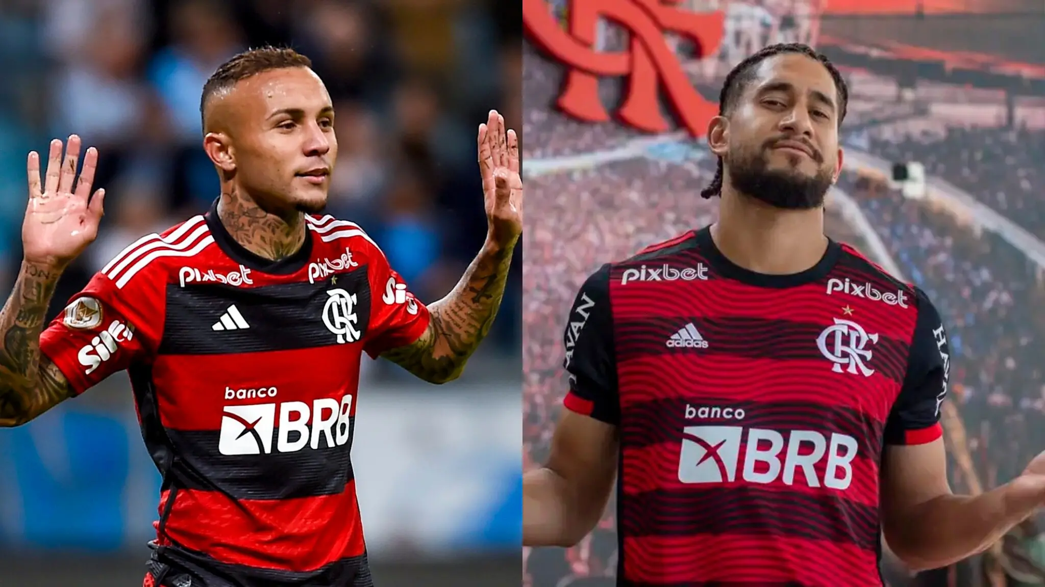 Montagem de fotos de Everton Cebolinha e Pablo, jogadores do Flamengo