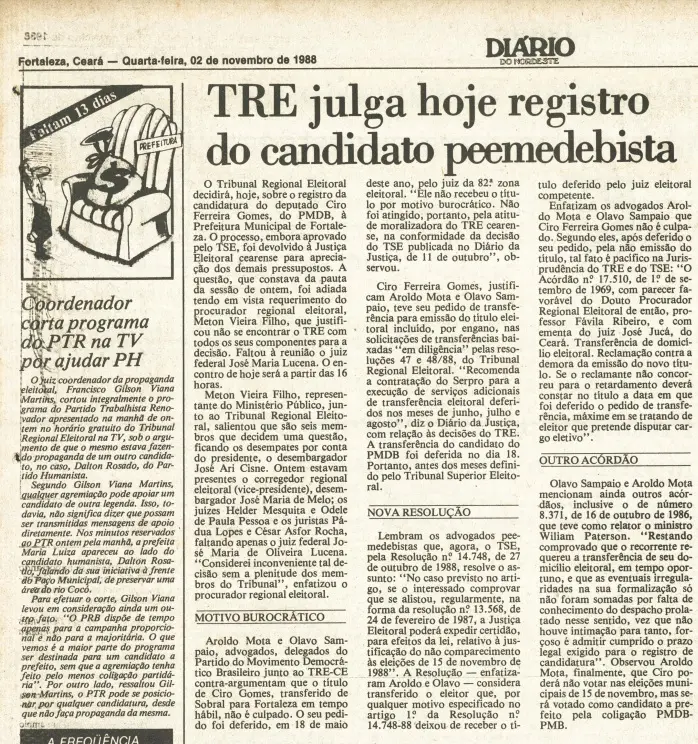Edição do Diário do Nordeste de 2 de agosto de 1988