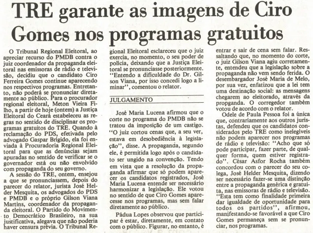 Edição do Diário do Nordeste de 5 de outubro de 1988