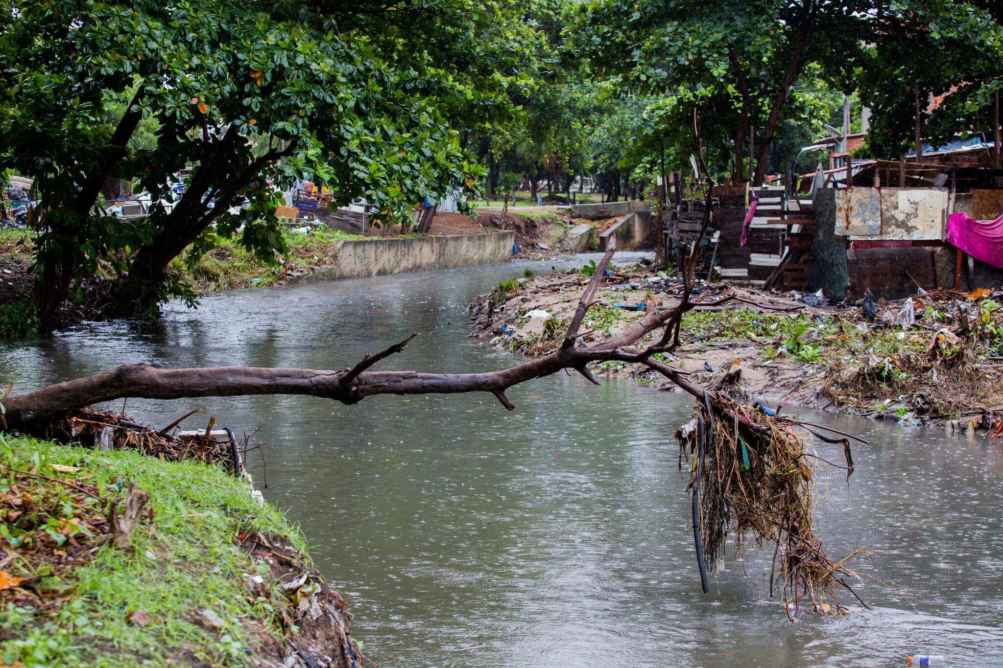 Lixo no curso do riacho maceio. Foto de 2016
