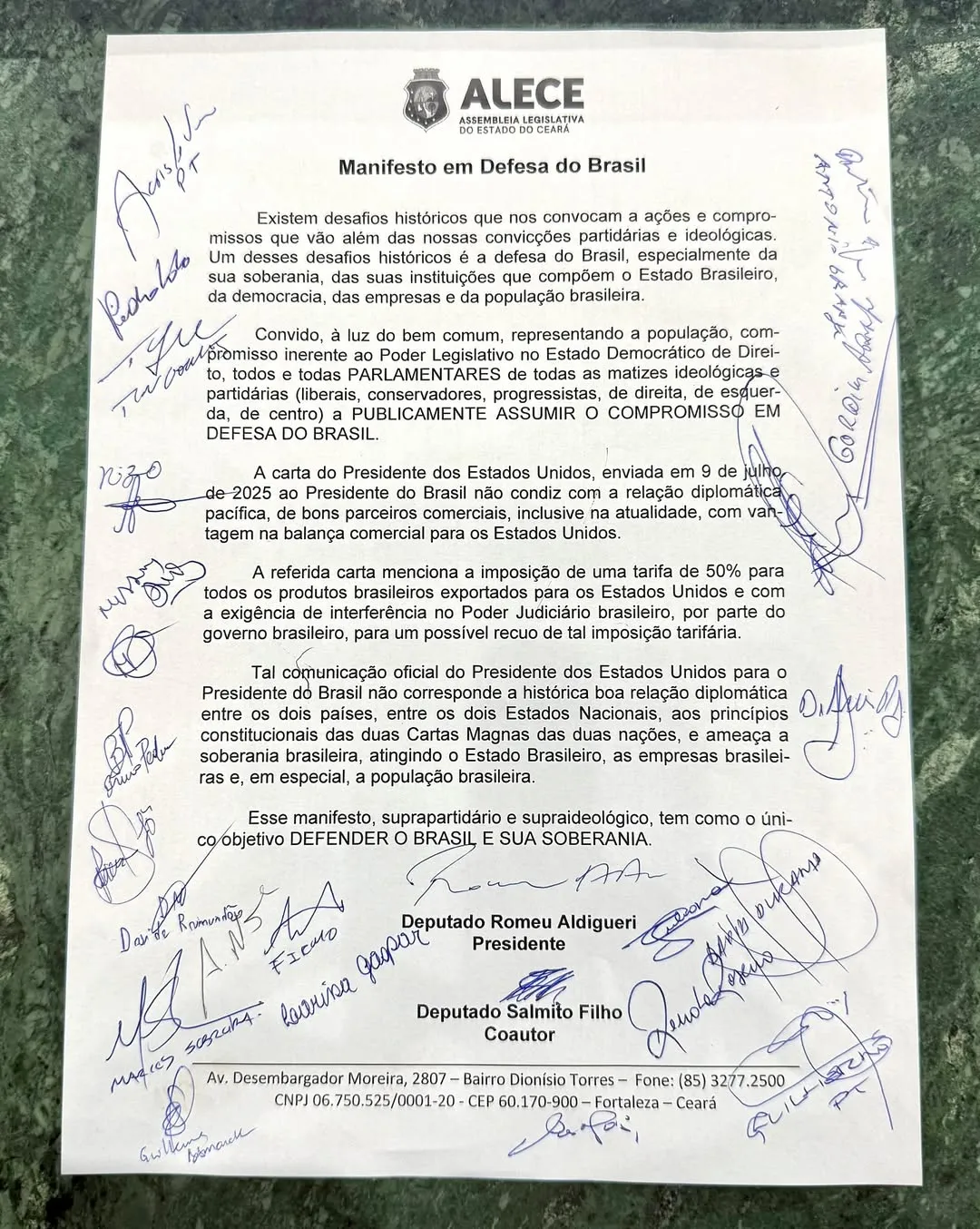 Manifesto foi aprovado pela Alece nesta quinta-feira.