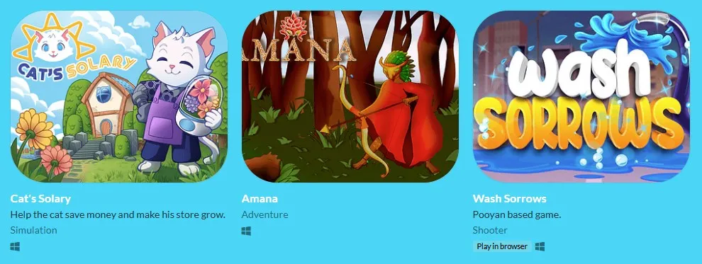 Os outros títulos do Action 5 Studio podem ser baixados via itch.io, um marketplace aberto para criadores digitais independentes