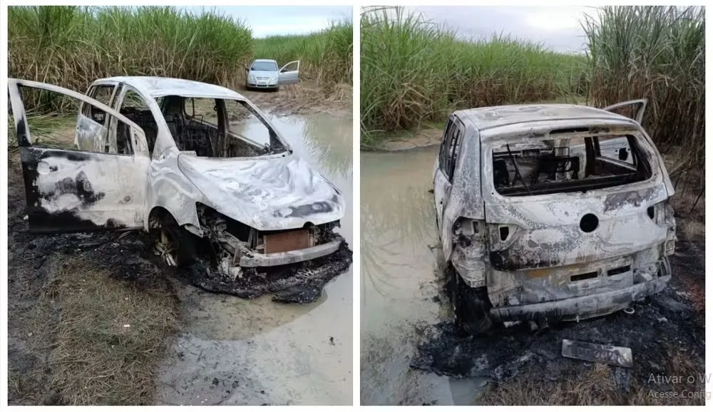 O carro foi encontrado completamente incendiado