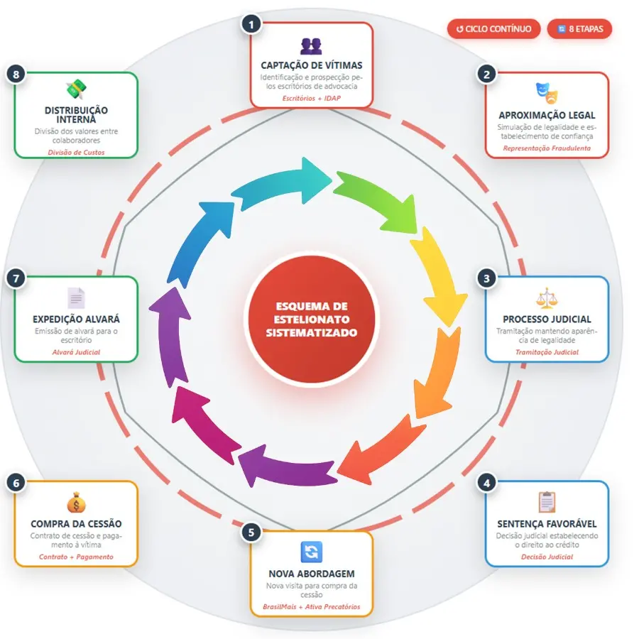 Fluxograma sobre como funcionava o esquema criminoso que aplicava golpes em idosos em todo o Brasil