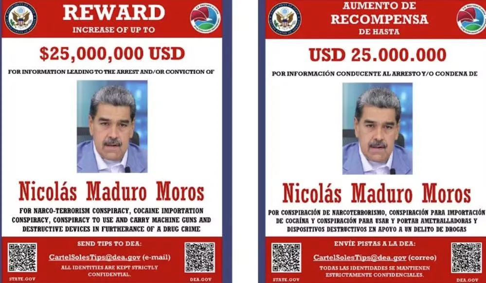 Nicolás Maduro virou alvo de recompensa dos Estados Unidos por supostamente integrar organização de cartel