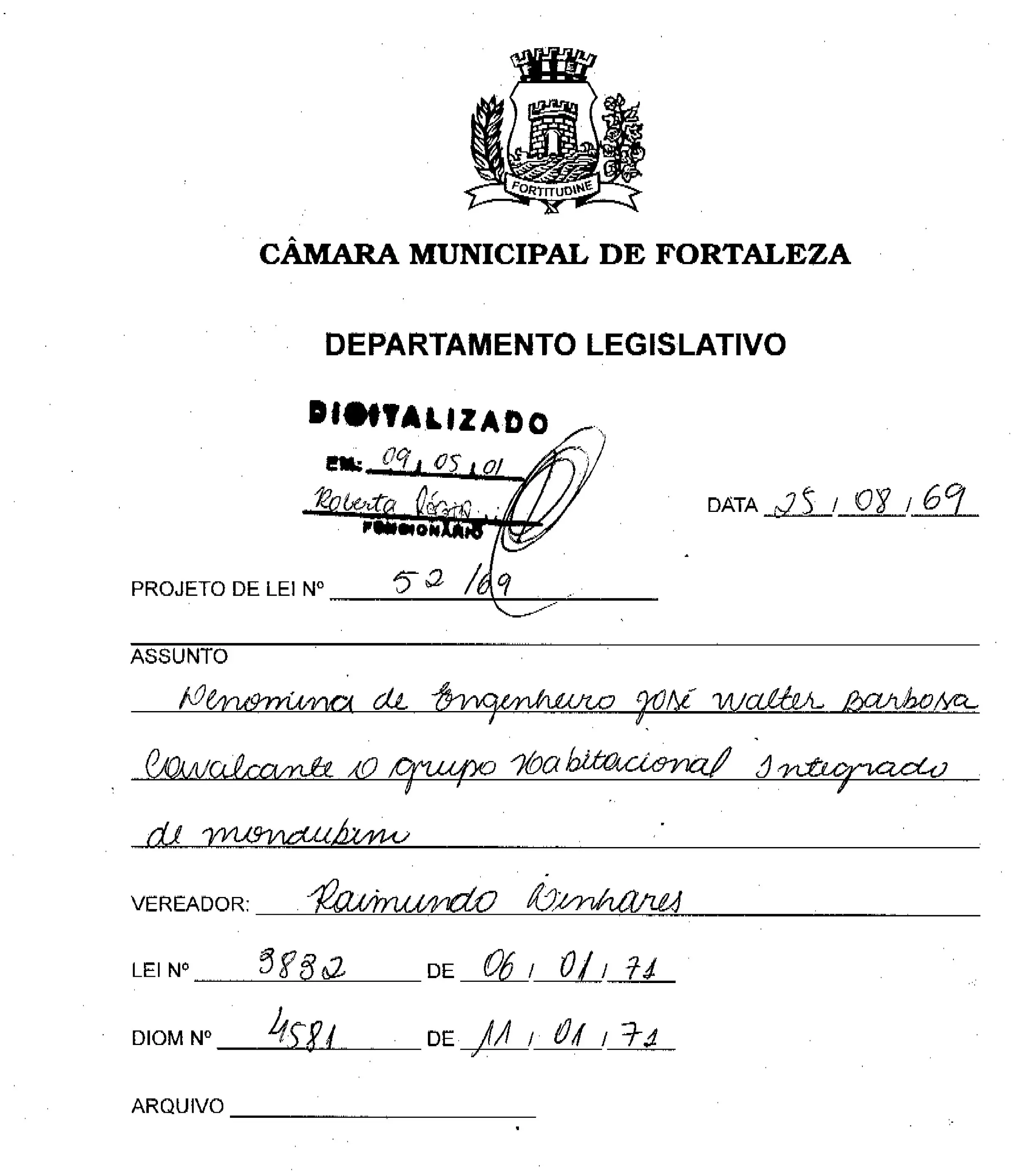 Avulso da matéria na Câmara de Fortaleza