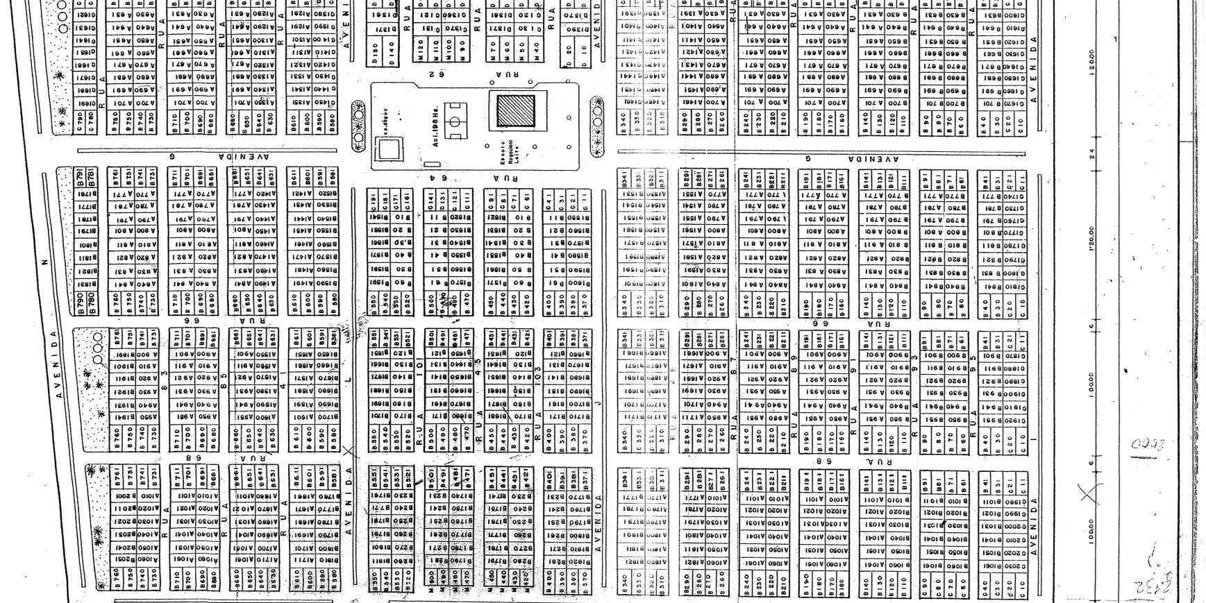 Trecho da planta reduzida do bairro José Walter com ruas e avenidas divididas em letras e números