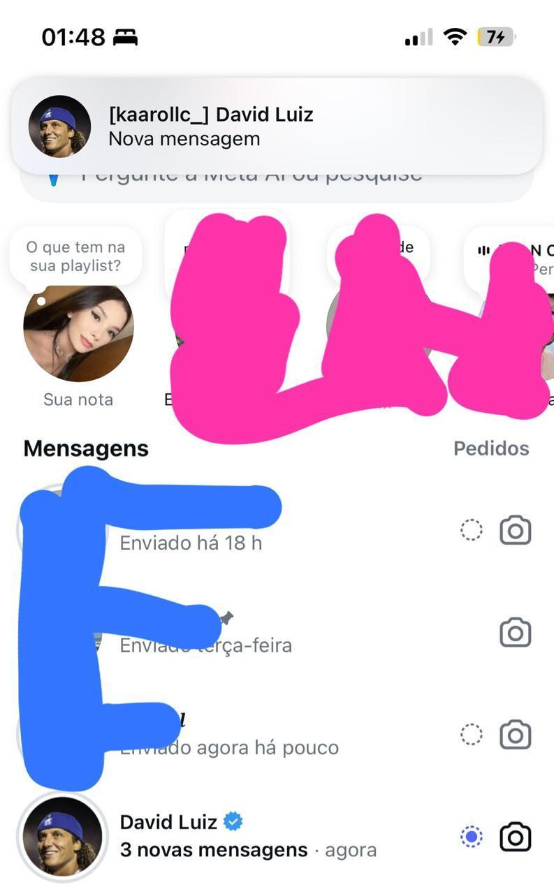 Print de Davi Luiz falando com amante do Ceará