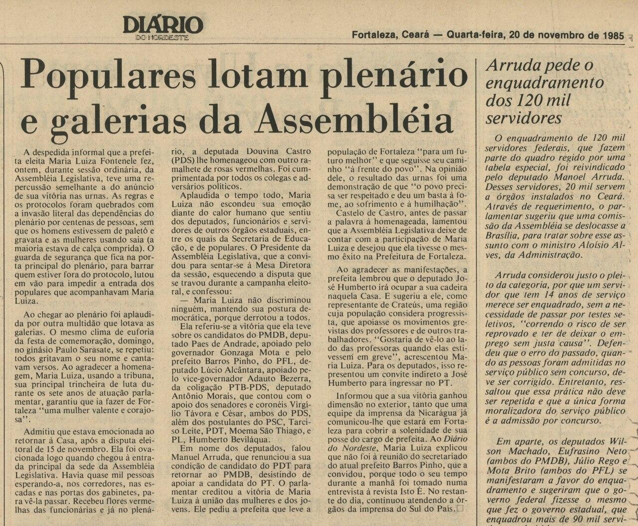 Foto mostra edição do Diário do Nordeste sobre a despedida da Maria Luiza Fontenele da Alece antes dela assumir a Prefeitura de Fortaleza