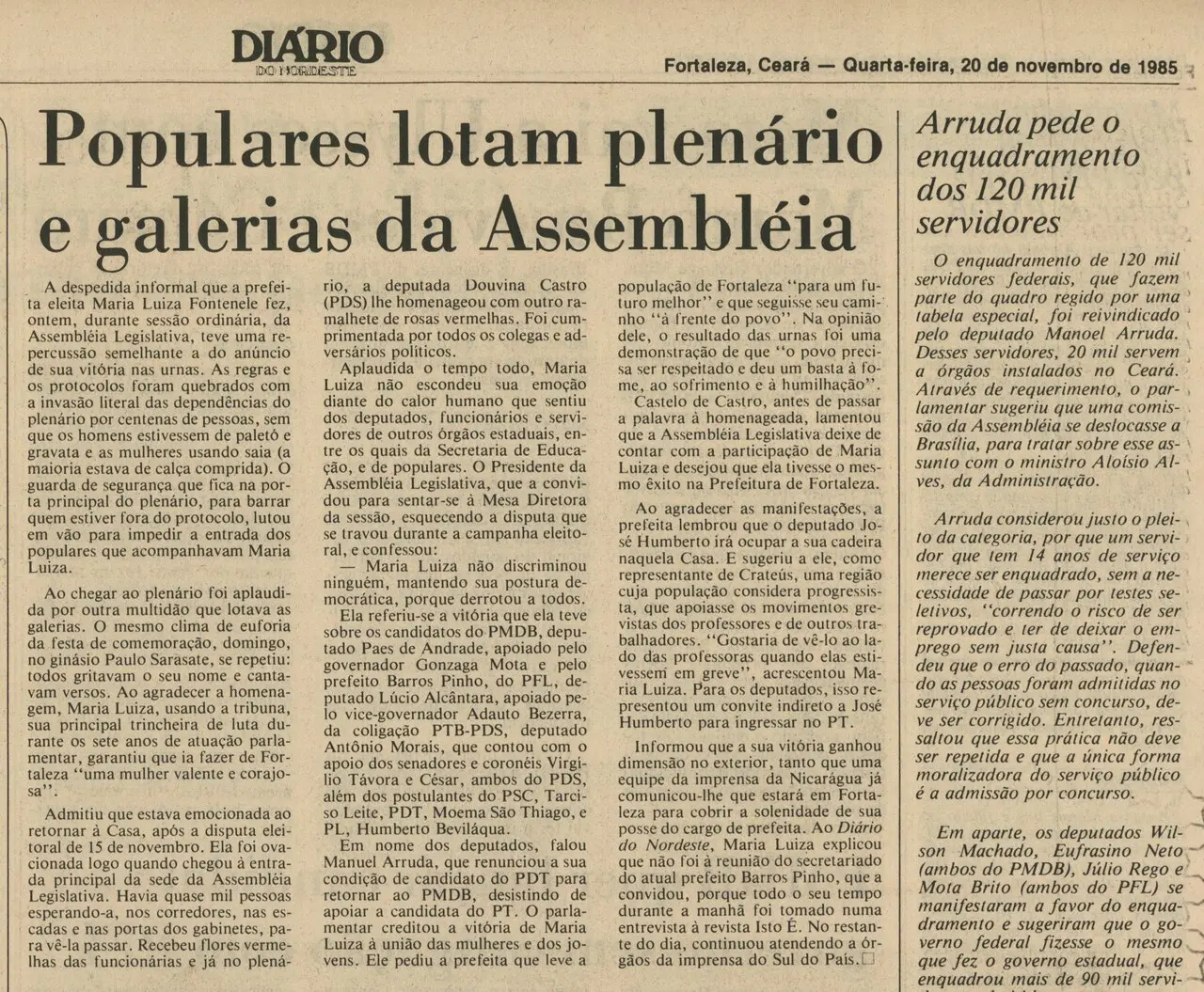 Foto mostra edição do Diário do Nordeste sobre a despedida da Maria Luiza Fontenele da Alece antes dela assumir a Prefeitura de Fortaleza