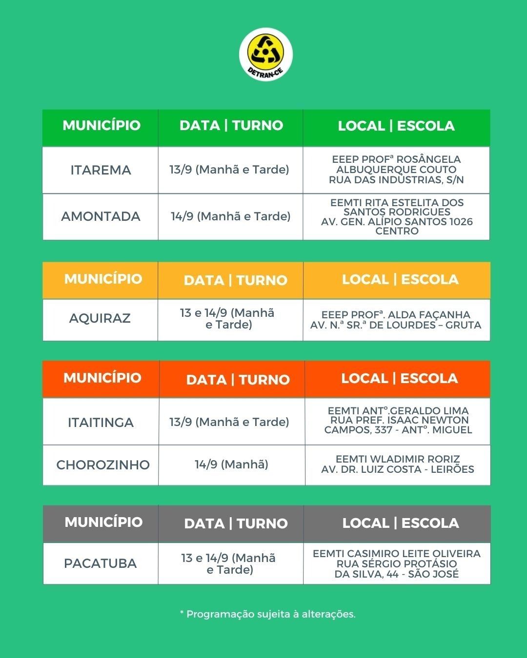 O Detran informará os próximos municípios que serão atendidos por meio de seu site oficial e de suas redes sociais