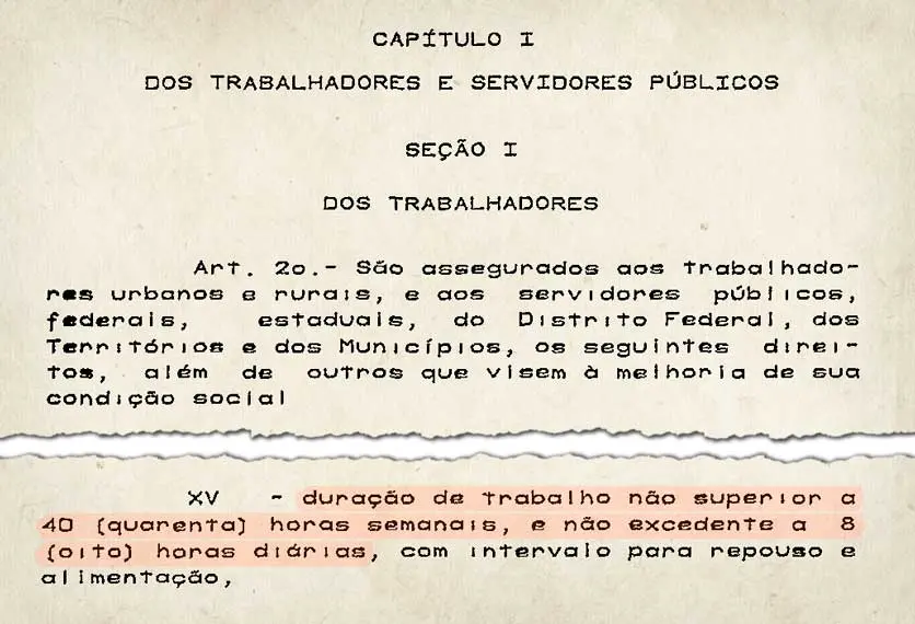trecho de proposta sobre jornada de trabalho