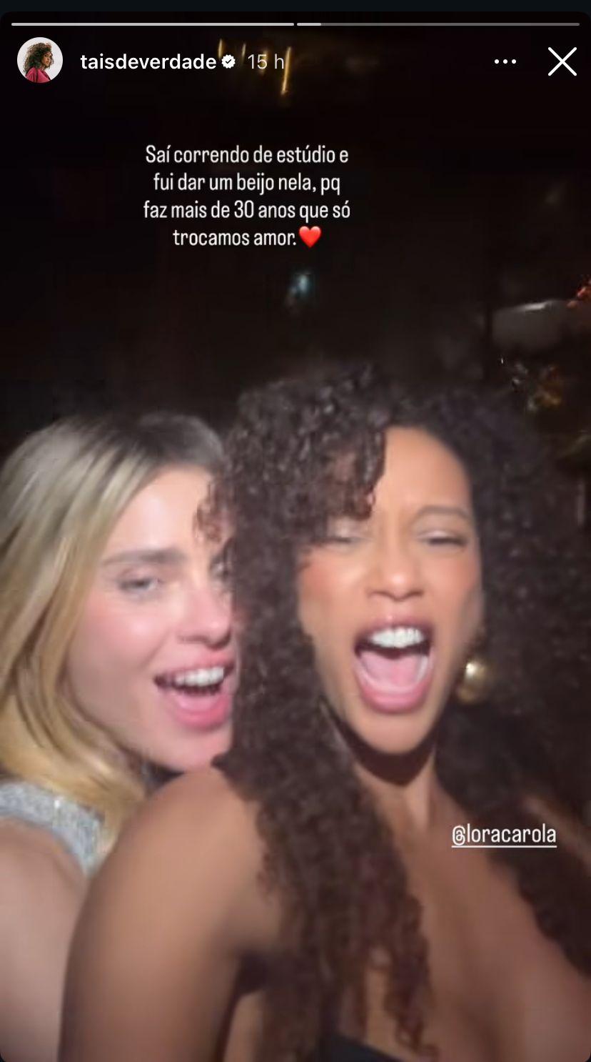 Taís Aaraújo e Carolina Dieckman juntas em post, cantando a música Sinais de Fogo de Preta Gil, em homenagem no aniverário de 47 anos de Carolina