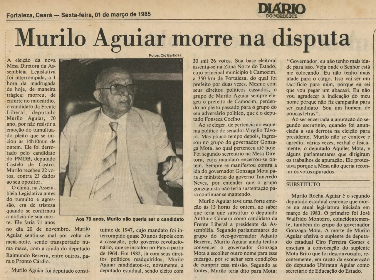 Edição do Diário do Nordeste de 1º de março de 1985