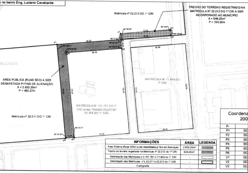 Planta da área em desafetação, no bairro Engenheiro Luciano Cavalcante.