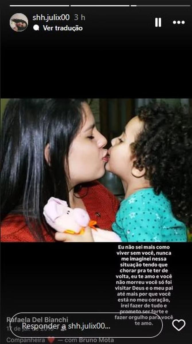 Print da postagem da filha J&uacute;lia, de 11 anos, homenageando a m&atilde;e.
