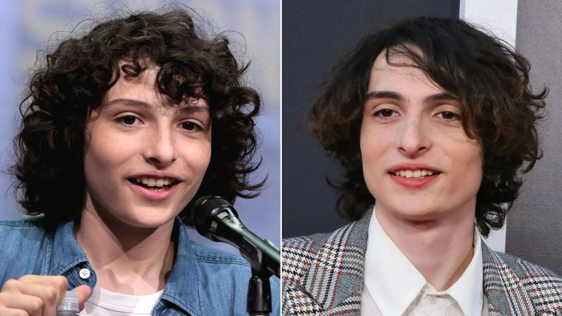 Montagem de fotos de Finn Wolfhard em 2016 e 2025 para matéria sobre última temporada da série Stranger Things.