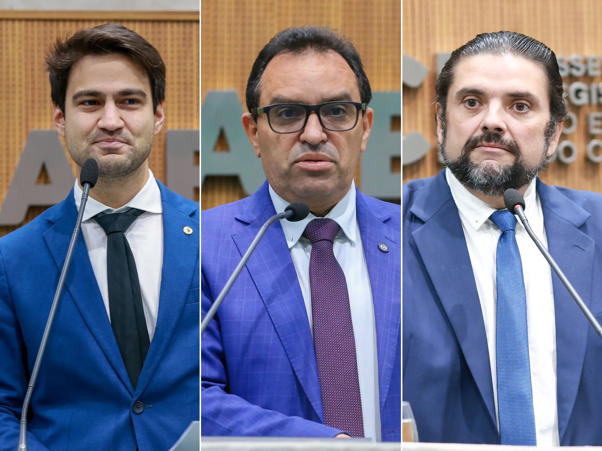 Fotos mostram Pedro Matos, Pedro Lobo e Gordim Araújo durante discurso no Plenário 13 de Maio da Alece