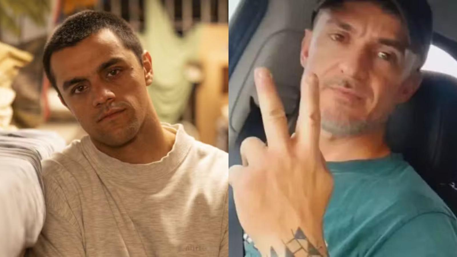 Flipe Simas com o verdadeiro Daniel lado a lado em uma colagem para matéria sobre personagens mais notórios do país.