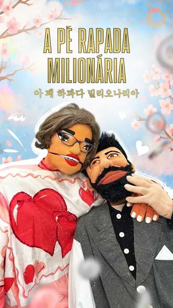 Na imagem, um cartaz ou capa com fundo que remete à primavera, com flores de cerejeira e corações flutuantes. O título em letras maiúsculas e douradas no topo diz 