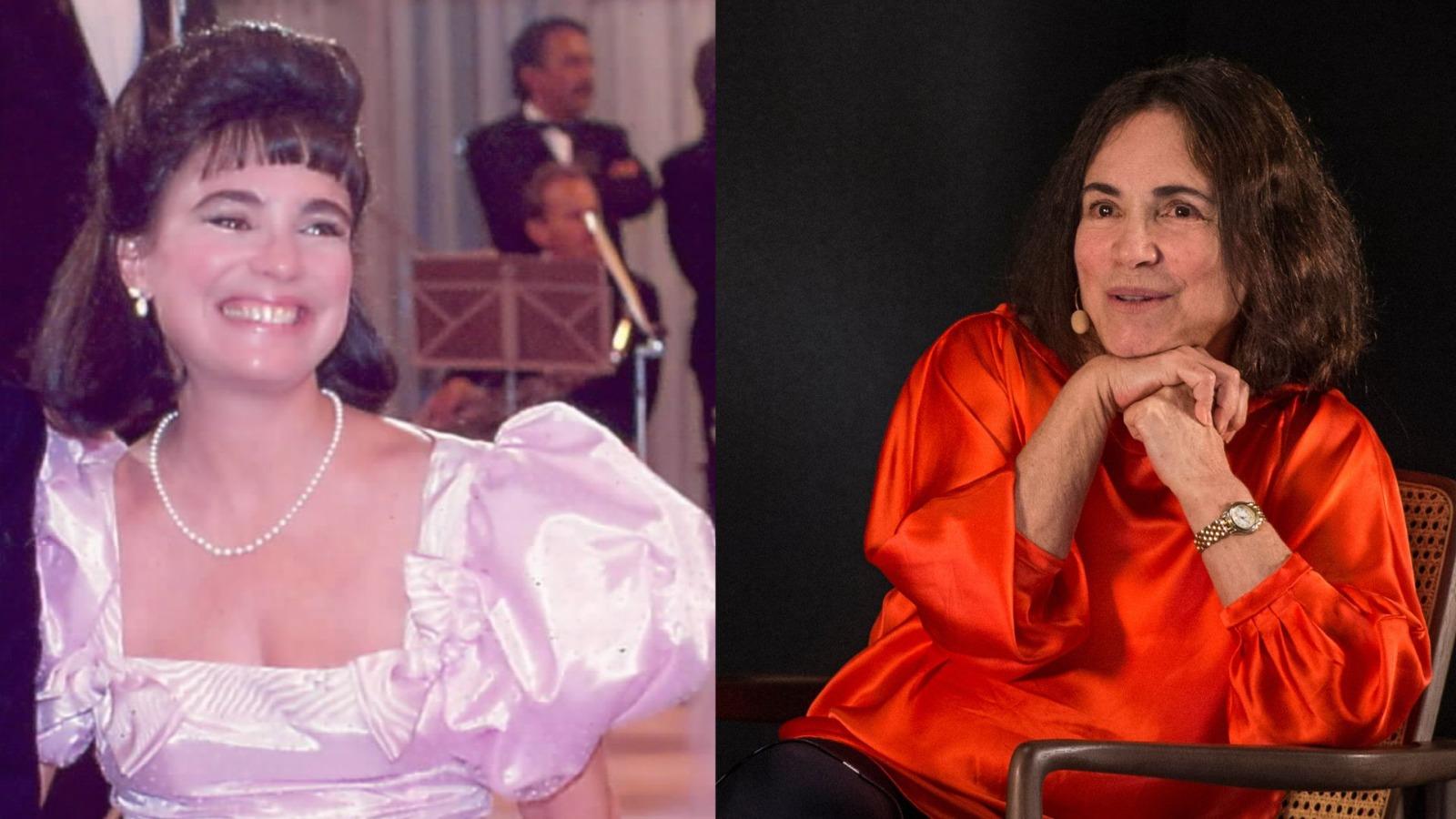 Colagem com o antes e depois de Regina Duarte.