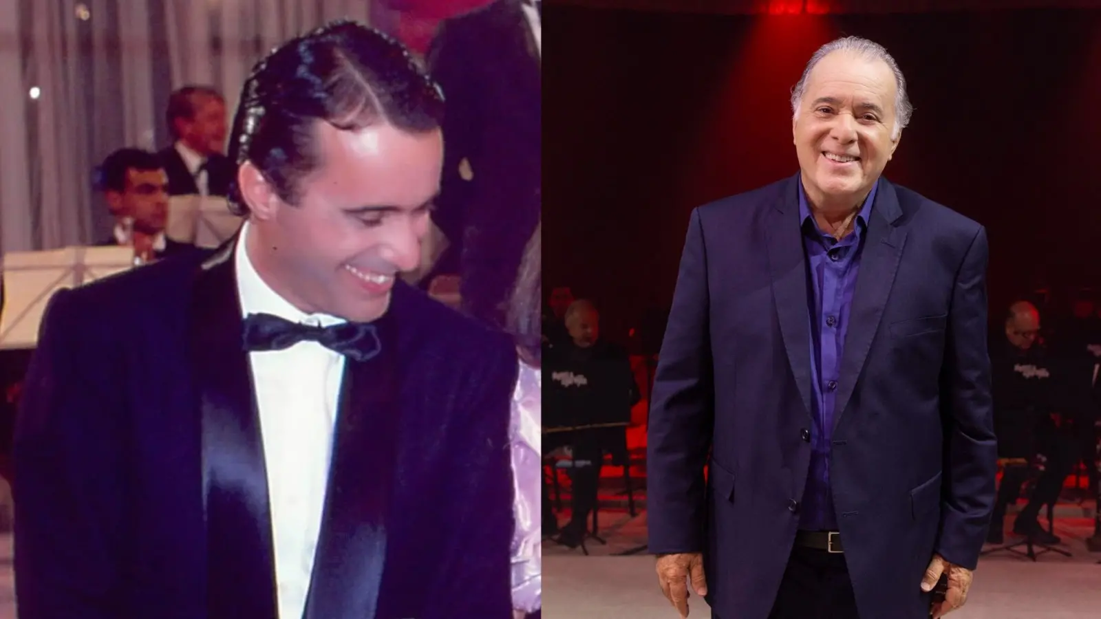 Colagem mostrando o antes e depois de Tony Ramos desde Rainha da Sucata.