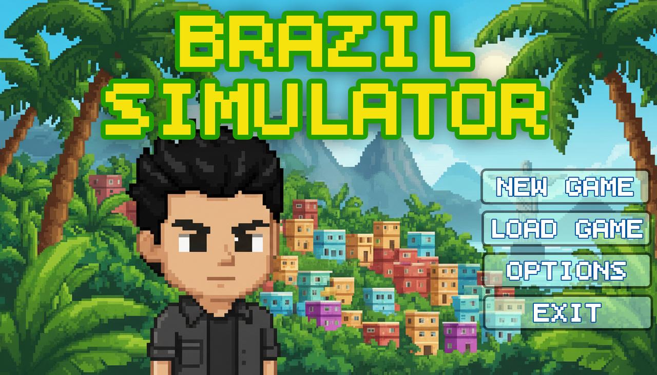 Uma imagem em estilo pixel art que se assemelha a uma tela de título de videogame. O título 