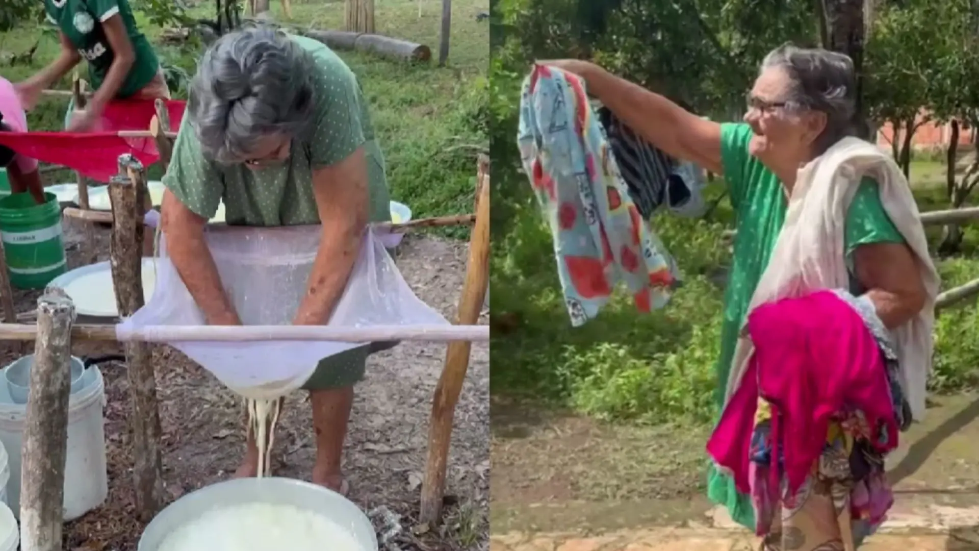 Dona Bidoca em diferentes atividades do dia a dia.