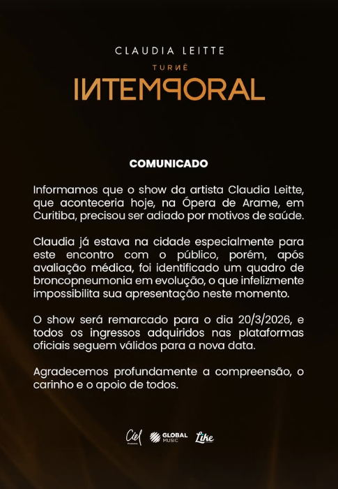 Comunicado oficial informando o cancelamento.