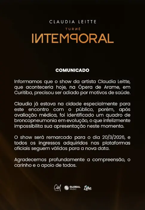 Comunicado oficial informando o cancelamento.