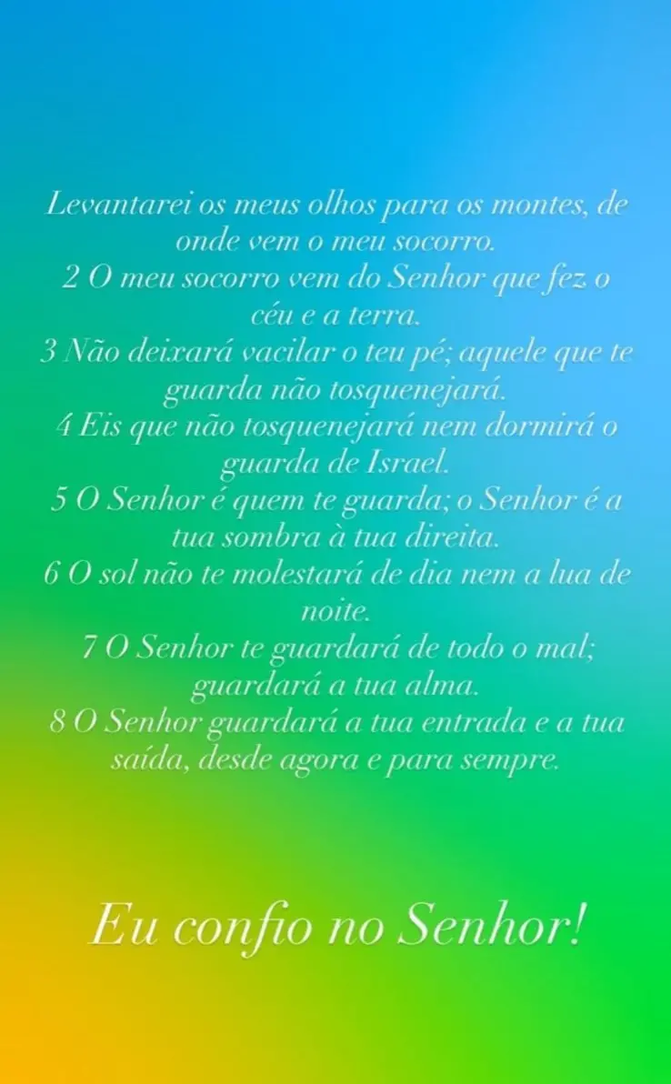 A imagem mostra uma captura de tela com o Salmo 121 da Bíblia e um fundo colorido.