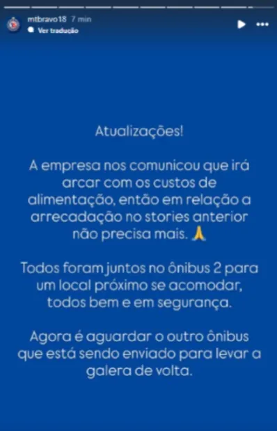 Nota publicada pela torcida Movimento Tricolor Bravo 1918 com as atualizações