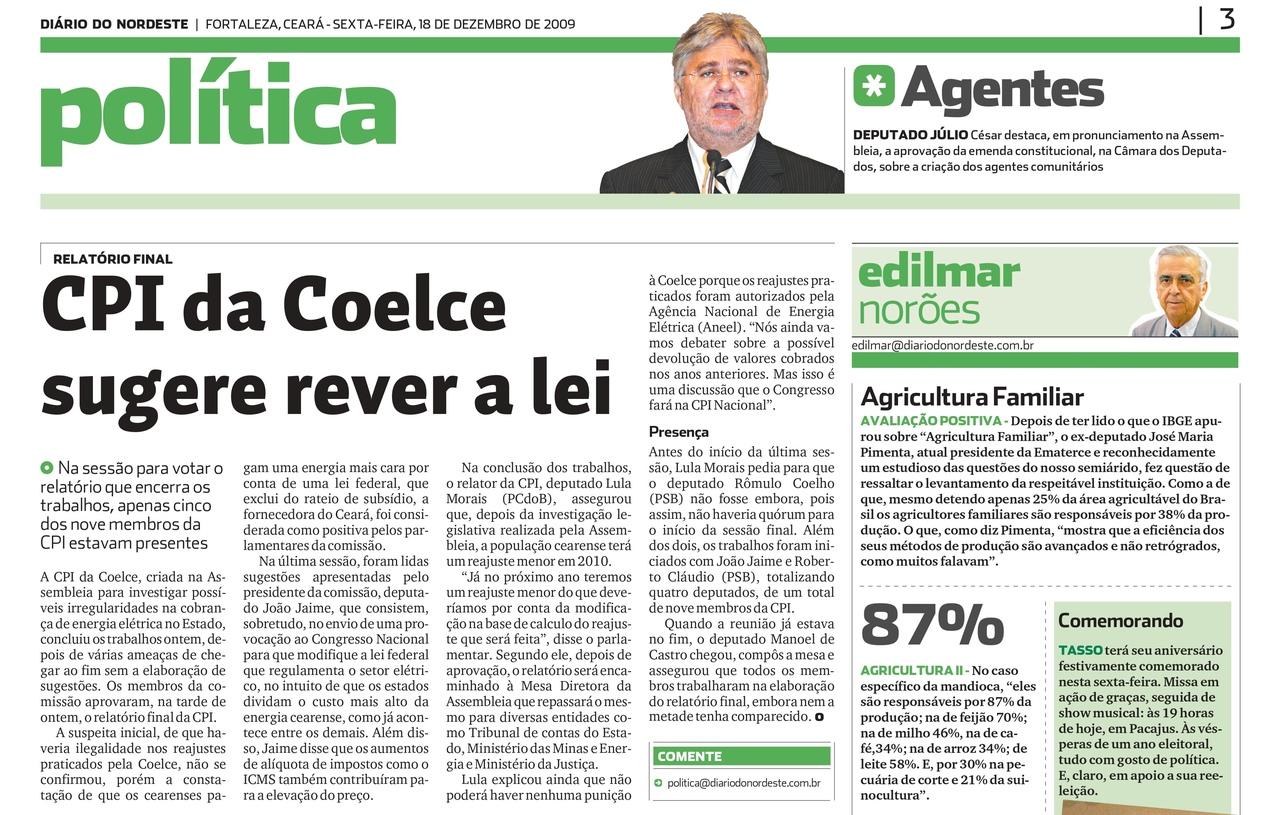 Edição do Diário do Nordeste de 18 de dezembro de 2009.